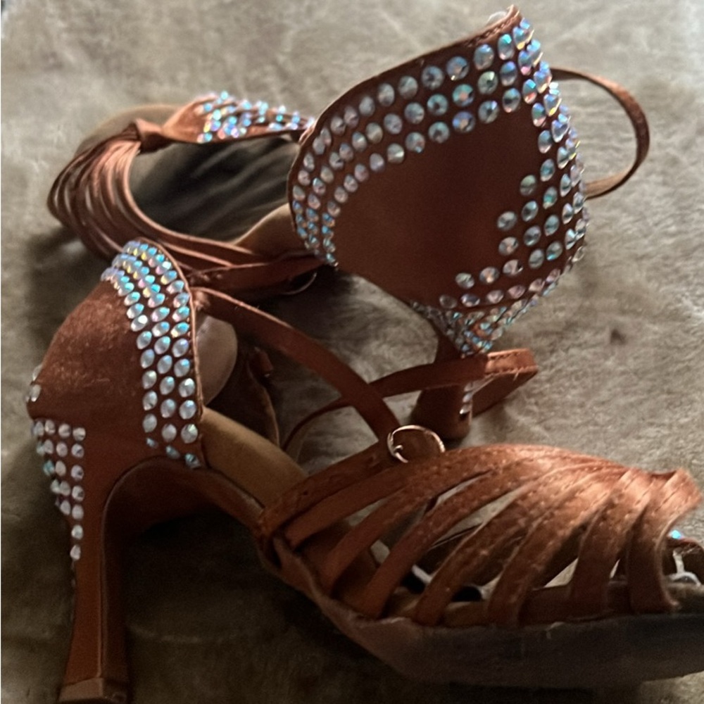 Elegant Brown Rhinestone G Franco Elites  Women's  Dance Heels